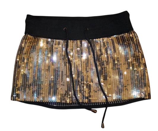 Silver Sequin Drawstring Micro Mini Skirt