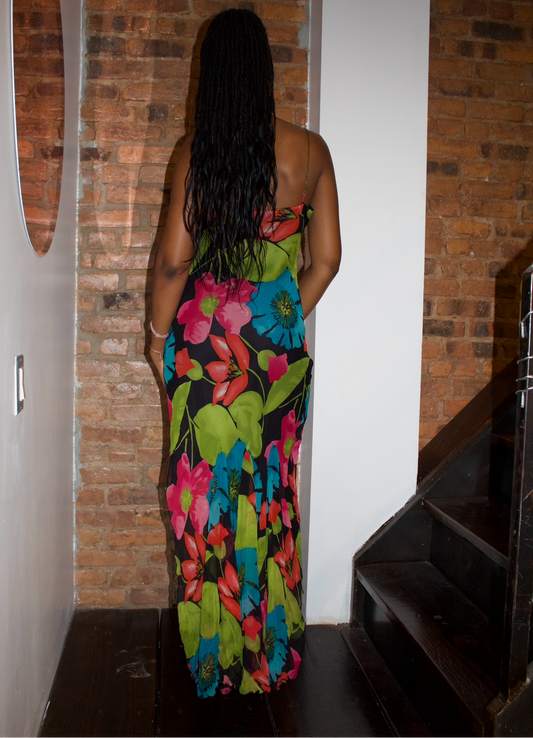 Cache Floral Silk Cowl Neck Maxi Dress