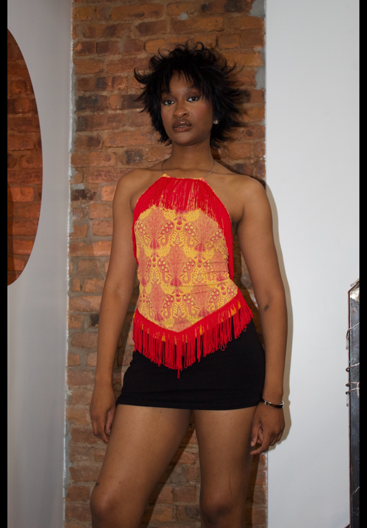 Vintage Paisley Halter Top with Fringe