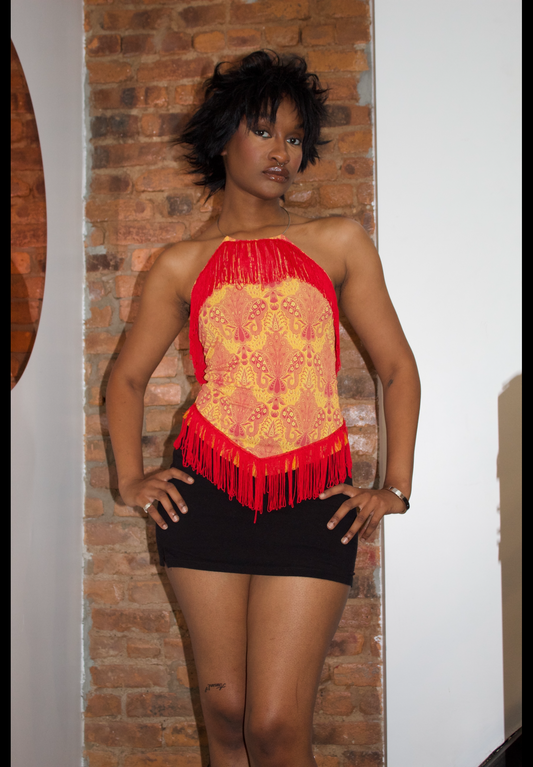 Vintage Paisley Halter Top with Fringe