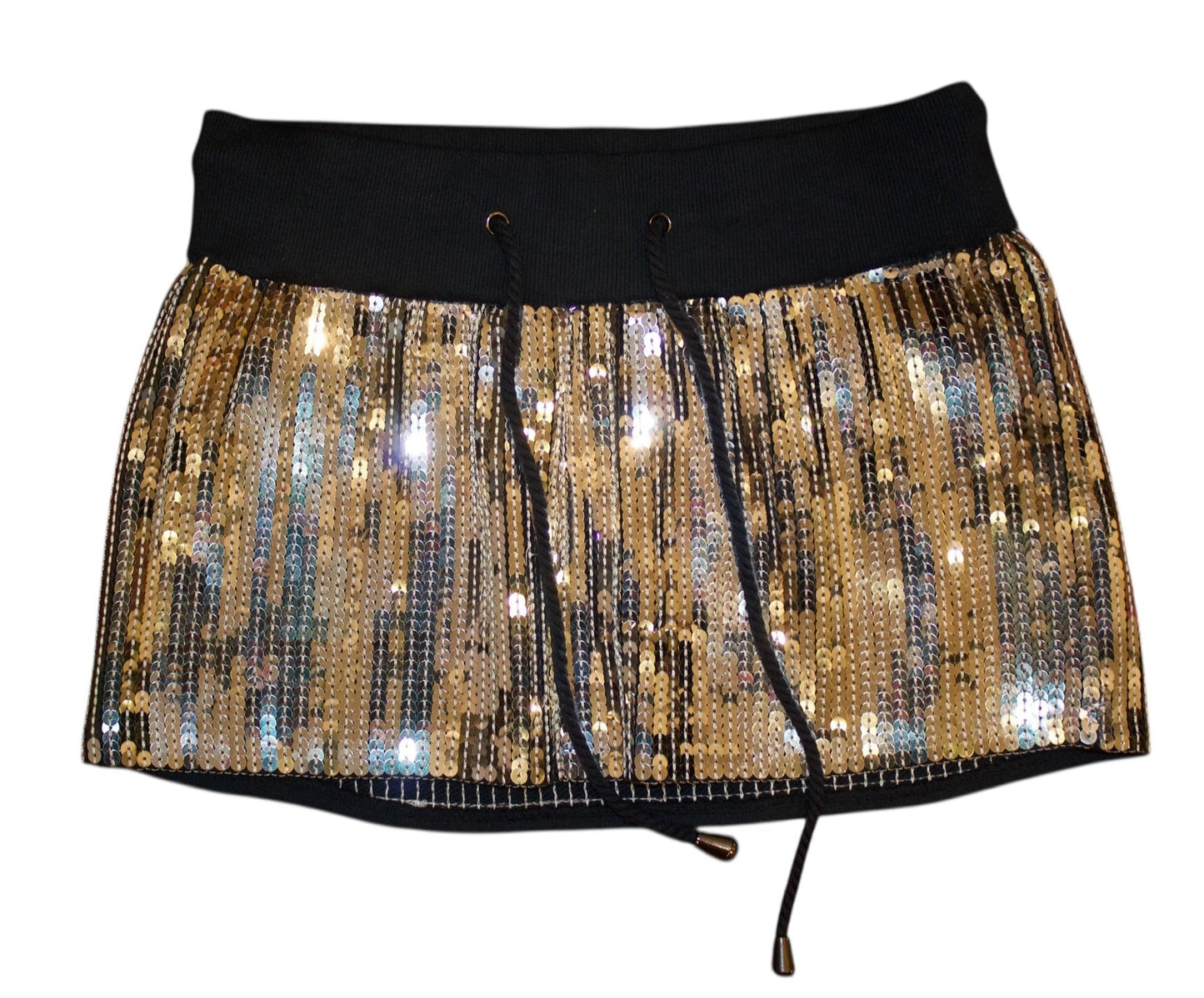 Silver Sequin Drawstring Micro Mini Skirt